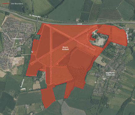 Redline plan of Bourn Airfield development site 