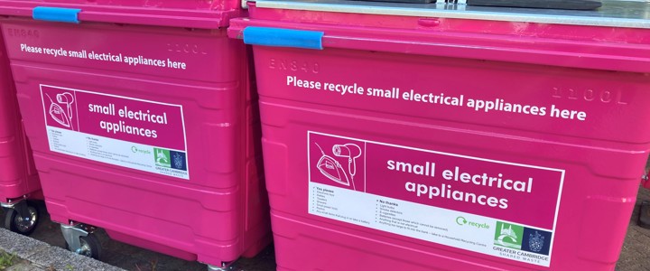 Pink bins are electric for recycling!