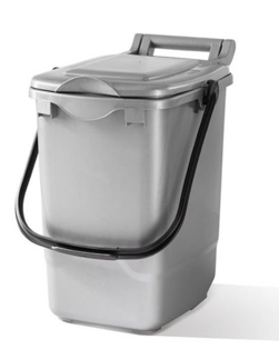 An image of a grey plastic caddy for food waste