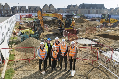 Cllr Henry Batchelor, Lead Cabinet Member for Communities for South Cambridgeshire District Council, local Ward Councillors, Northstowe Town Council, Ian Sollom MP for St Neots and Mid Cambridgeshire, and representatives from Kier, marked a significant milestone for Northstowe gather at the construction site and celebrated the first step toward the completion of this state-of-the-art facility, designed to serve the local community.